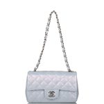 Chanel Mini Rectangular Flap Bag Blue Iridescent Lambskin Silver Hardware - Image 2