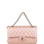 Chanel Medium Classic Double Flap Bag Pink Iridescent Lambskin Silver Hardware - Image 2