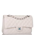 Chanel White Quilted Caviar Medium Classic Double Flap Bag Silver Hardware - Image 3