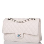 Chanel White Quilted Caviar Medium Classic Double Flap Bag Silver Hardware - Image 4