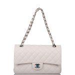 Chanel White Quilted Caviar Medium Classic Double Flap Bag Silver Hardware - Image 2
