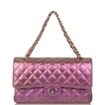 Chanel Medium Classic Double Flap Bag Purple Iridescent Lambskin Light Gold Hardware - Image 2