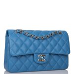 Chanel Blue Quilted Caviar Small Classic Double Flap Bag Light Gold Hardware - Image 4