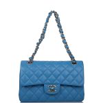 Chanel Blue Quilted Caviar Small Classic Double Flap Bag Light Gold Hardware - Image 2