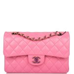 Chanel Pink Quilted Lambskin Small Classic Double Flap Bag Rainbow Hardware