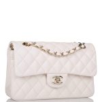 Chanel White Quilted Caviar Small Classic Double Flap Bag Light Gold Hardware - Image 4