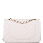Chanel White Quilted Caviar Small Classic Double Flap Bag Light Gold Hardware - Image 3
