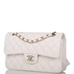 Chanel White Quilted Caviar Small Classic Double Flap Bag Light Gold Hardware - Image 5