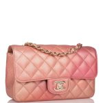 Chanel Pink Ombre Quilted Metallic Lambskin Rectangular Mini Classic Flap Bag Light Gold Hardware - Image 4