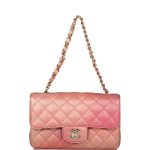 Chanel Pink Ombre Quilted Metallic Lambskin Rectangular Mini Classic Flap Bag Light Gold Hardware - Image 2