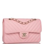 Chanel Pink Chevron Caviar Small Classic Double Flap Bag Light Gold Hardware - Image 4