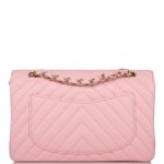 Chanel Pink Chevron Caviar Small Classic Double Flap Bag Light Gold Hardware - Image 3