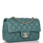 Chanel Mini Rectangular Flap Bag Green Lambskin Light Gold Hardware - Image 4