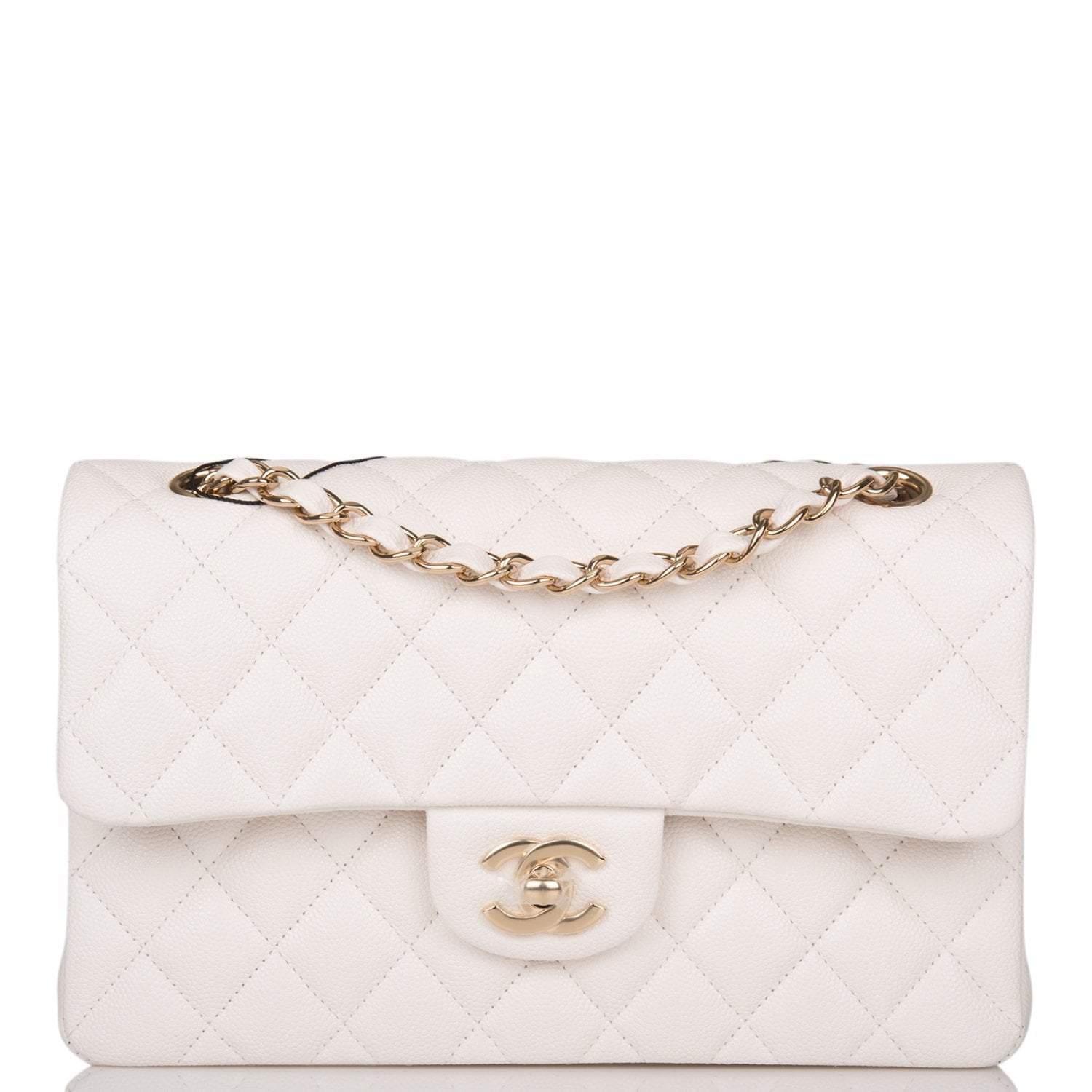 C-SM255-081121-1-1 Chanel Small Classic Double Flap White Caviar Light Gold Hardware - Image 1