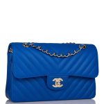 Chanel Small Classic Double Flap Blue Chevron Caviar Gold Hardware - Image 4