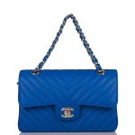 Chanel Small Classic Double Flap Blue Chevron Caviar Gold Hardware - Image 2