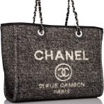 Chanel Small Deauville Shopping Bag Black Wool Silver Hardware - Image 3