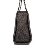 Chanel Small Deauville Shopping Bag Black Wool Silver Hardware - Image 5