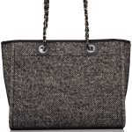 Chanel Small Deauville Shopping Bag Black Wool Silver Hardware - Image 2