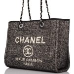 Chanel Small Deauville Shopping Bag Black Wool Silver Hardware - Image 4