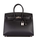 Hermes Birkin Sellier 25 Black Veau Madame Palladium Hardware