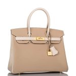 Hermes Birkin 30cm Bi-Color Trench and Craie Epsom Gold Hardware - Image 2