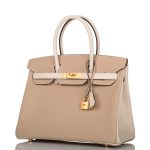 Hermes Birkin 30cm Bi-Color Trench and Craie Epsom Gold Hardware - Image 5