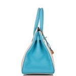 Hermes Birkin 30cm Bi-Color Craie and Bleu Atoll Togo  Rose Gold Hardware - Image 3