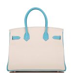 Hermes Birkin 30cm Bi-Color Craie and Bleu Atoll Togo  Rose Gold Hardware - Image 4