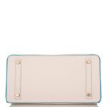 Hermes Birkin 30cm Bi-Color Craie and Bleu Atoll Togo  Rose Gold Hardware - Image 6
