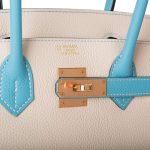 Hermes Birkin 30cm Bi-Color Craie and Bleu Atoll Togo  Rose Gold Hardware - Image 7