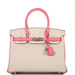 Hermes Birkin 30cm Bi-Color Craie and Rose Lipstick Clemence  Palladium Hardware - Image 2