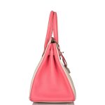 Hermes Birkin 30cm Bi-Color Craie and Rose Lipstick Clemence  Palladium Hardware - Image 3