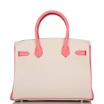 Hermes Birkin 30cm Bi-Color Craie and Rose Lipstick Clemence  Palladium Hardware - Image 4