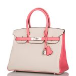Hermes Birkin 30cm Bi-Color Craie and Rose Lipstick Clemence  Palladium Hardware