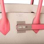 Hermes Birkin 30cm Bi-Color Craie and Rose Lipstick Clemence  Palladium Hardware - Image 7