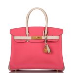 Hermes Birkin 30cm Bi-Color Craie and Rose Azalee Epsom Brushed Gold Hardware