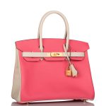 Hermes Birkin 30cm Bi-Color Craie and Rose Azalee Epsom Brushed Gold Hardware - Image 9