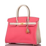 Hermes Birkin 30cm Bi-Color Craie and Rose Azalee Epsom Brushed Gold Hardware - Image 4