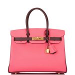 Hermes Birkin 30cm Bi-Color Rose Azalee and Bordeaux Epsom Gold Hardware
