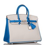 Hermes Birkin 25 Gris Mouette and Mykonos Clemence Brushed Palladium Hardware - Image 7