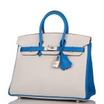 Hermes Birkin 25 Gris Mouette and Mykonos Clemence Brushed Palladium Hardware - Image 8