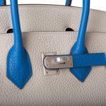 Hermes Birkin 25 Gris Mouette and Mykonos Clemence Brushed Palladium Hardware - Image 6