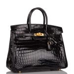 Hermes Black Shiny Niloticus Crocodile Birkin 25cm Gold Hardware - Image 4