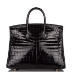 Hermes Black Shiny Niloticus Crocodile Birkin 25cm Gold Hardware - Image 3