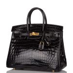 Hermes Black Shiny Niloticus Crocodile Birkin 25cm Gold Hardware - Image 5