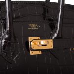 Hermes Black Shiny Niloticus Crocodile Birkin 25cm Gold Hardware - Image 8