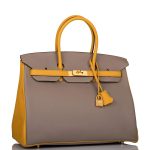 Hermes Birkin 35 Etoupe and Jaune Ambre Togo Brushed Gold Hardware - Image 9