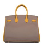 Hermes Birkin 35 Etoupe and Jaune Ambre Togo Brushed Gold Hardware - Image 3
