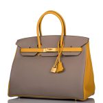 Hermes Birkin 35 Etoupe and Jaune Ambre Togo Brushed Gold Hardware - Image 4